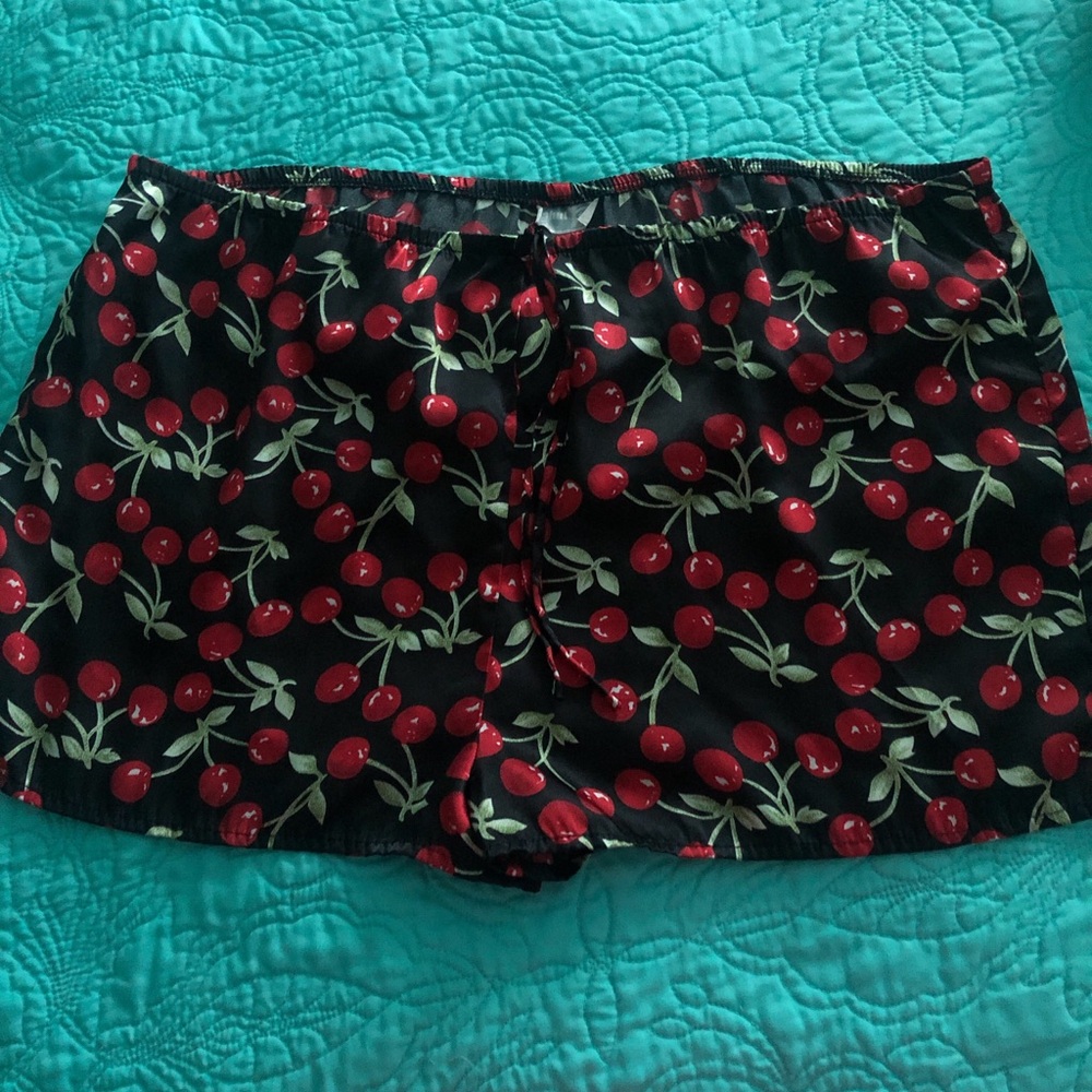 Black Shorts with Cherry Pattern